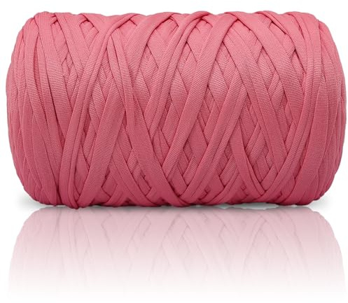 400g T-Shirt Garn elastische Stoff häkeln Tuch Garn für DIY Stricken, 130 Yards Spaghetti Garn dicke Strickgarn für Hand DIY Tasche Korb Kissen Häkeln Projekte, Home Decor（Rose Rosa）
