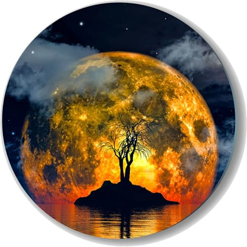 UVTECHPRINT Glasbild Wandbild Heimdekoration rund Mond Insel Nacht Sterne 80x80 cm Wohnzimmer Kunstdruck Bilder auf Glas