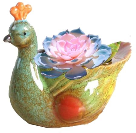 zmgmsmh Blumentopf in Pfauenform, Keramik, Sukkulenten-Blumentopf, Tierform, niedlicher Vase, Kaktus, Blumentopf, Blumentopf, Behälter, Pflanzgefäß mit Ablaufloch, für Zuhause, Büro, Schreibtisch,