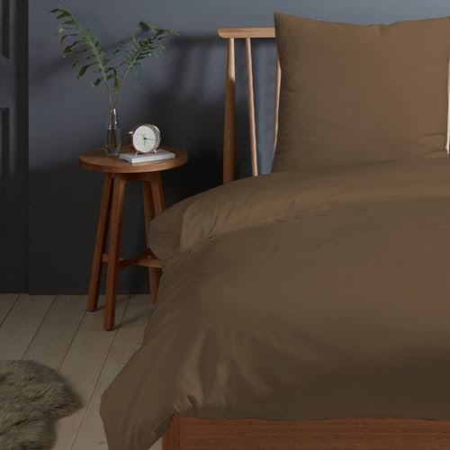 Pizuna 400 Fadenzahl aus Baumwolle Bettwäsche Holziges Braun,100% Langstaple Baumwolle Bettbezug und Kissenbezug, 100% Baumwolle Mako Satin 2-Teilig Bettwäscheset 135x200 + 80x80 Holziges Braun