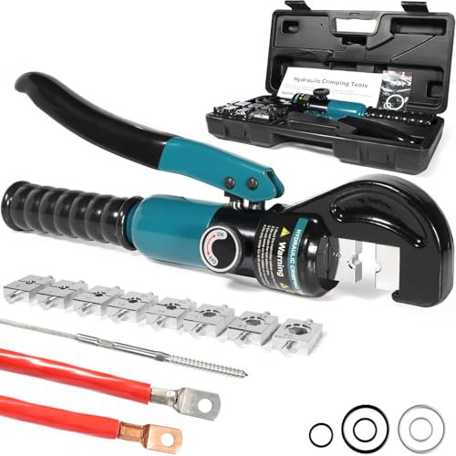 Brileine Hydraulische Crimpzange, Hydraulische Crimpzange 10 Tonnen für 12-2/0 AWG Kabel, Batterie-Laschen, Drahtschuhe, Batteriekabel-Crimper Tool mit 9 Paar Matrizen, 1/8 Zoll Drahtseil Crimpzange