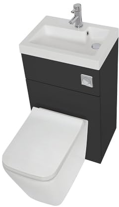 MILANO Black Bathroom Basin Toilet WC Unit Chrome Flush Button 500 x 890mm | Engineered Wood Unit. Resin Basin. Floorstanding Design. Ceramic Toilet. Contemporary Style. Assembly Required.