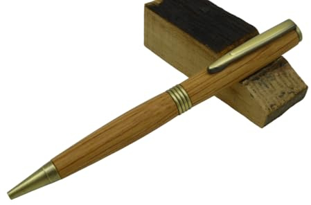 Kugelschreiber aus Whisky Fass handgemacht | Eiche Edelholz | Modell „Streamline und Slim“ | hochwertiges Unikat | handgedrechselt | Lasergravur möglich | tolle Geschenkidee (Streamline Antik Messing)