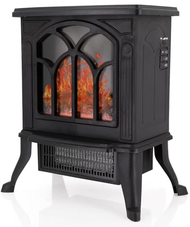 PERZOE Electric Heater,1500W/750W Electric Fires,Electric Fireplace Flame Effect Space Heater,Adjustable Thermostat,Overheating & Tip-Over Protection,Freestanding Portable Electric Log Wood Burner UK