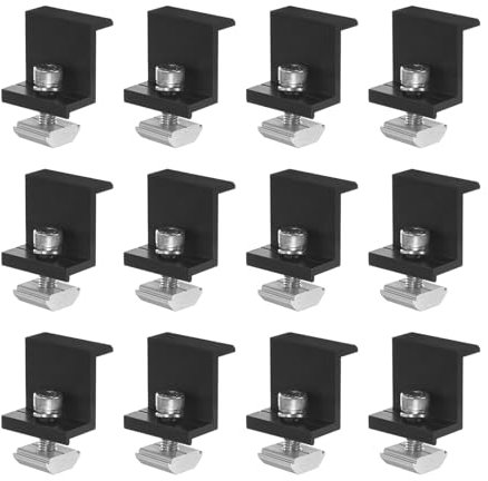 M METERXITY 12-Pack Solar Panel Mounting 35mm Z Clip Lightweight Corrosion-free Aluminum Anodized Solar End Clamp for Roof/Wall/Boat/Off-Grid/RVs Solar Panel Mounting Brackets [Black]