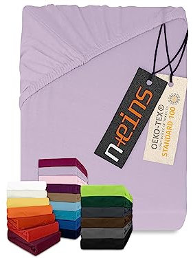 npluseins Lenzuolo con angoli elasticizzati, in jersey, in diversi colori e misure, 100% cotone, 159,192, 80-90 x 190 cm, lilla