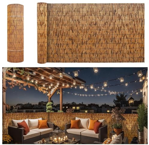 BZCKBZ Natürlicher Sichtschutz 70% Verdunkelungs Schilfzaun Winddichter Dekorative Zäune Schilfrohrmatte Für Gartenzaun Galerie Restaurant Hotel Terrasse(130x200cm(4.3x6.6FT))