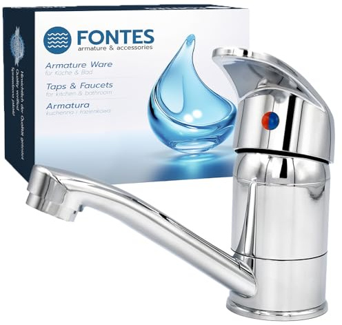 FONTES Einhebel Wasserhahn Küche mit 360 ° Drehbare Auslauf - Küchenarmatur aus Messing und Zink mit Chrom-Finish - Waschtischarmatur mit Keramik Kartusche - Komplettset zur einfachen Installation