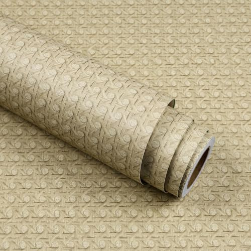 Stickyart Papier Adhesif pour Meuble effet Rotin Autocollant Motif 3D Texturé Marron 60cm x 400cm Papier Peint Carrelage Adhesif Mural Cuisine Papier Peint 3d Imperméable Amovible pour Salle de Bains