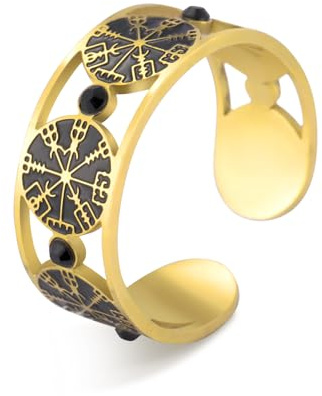 Dreamtimes Wikinger Vegvisir Piratenkompass Ring für Männer Frauen Nordisches Symbol Vintage Ring Der Wikinger Runenkompass Nordische Ringe Skandinavischer Wikingerschmuck