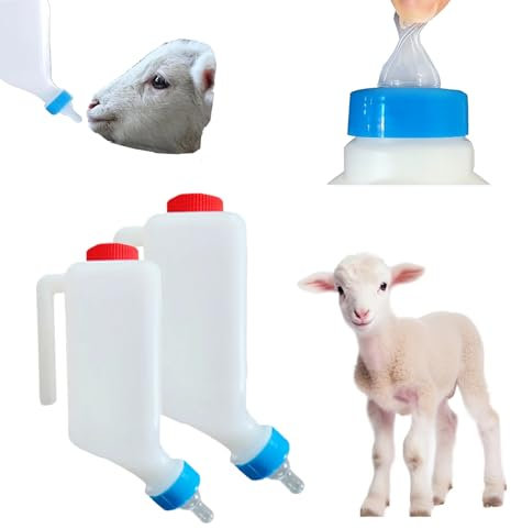 Bouasgh Lamb Milk Bottle — Goat Milk Feeder Bottle, Milk Feeder Hangable, Horizontal Goat Feeding Cups, Cow Feeding Apparatus with Handle & Nipple for Small Animal Lamb Pup Feeding (2pcs, 500ml)