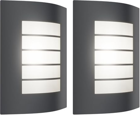 ledscom.de 2x Wandleuchte ZYNO für außen, IP44, Edelstahl, anthrazit matt, eckig, 1x E27 max. 40W