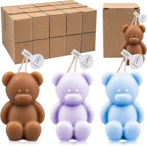30 Bougies Cadeaux Invités Baby Shower, Bougies Décoratives en Forme d’Ours, Cadeaux de Naissance, Baptême, Anniversaire, Cire d’Abeille en Vrac pour Fête et Décoration (Bleu, Violet, Marron foncé)