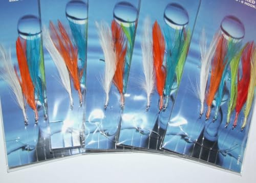 5 Packs Colour Hokki Mackerel Cod Feather Rig 6 Hook Size 1/0 Fishing Bass Daylite