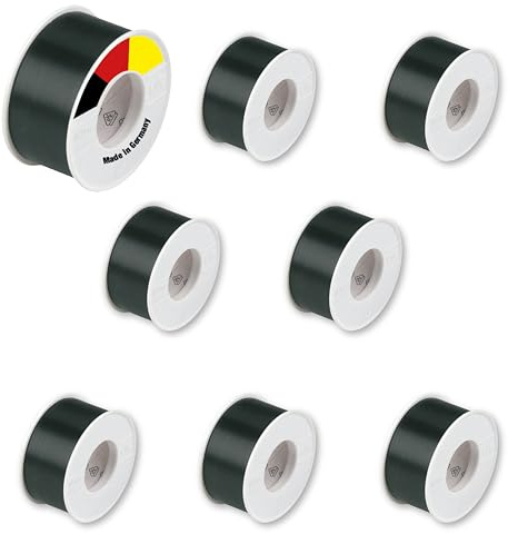 REV Isolierband SPARSET - 8x Klebeband 10m x 25mm, schwer entflammbar & chemikalienbeständig, Made in Germany, schwarz