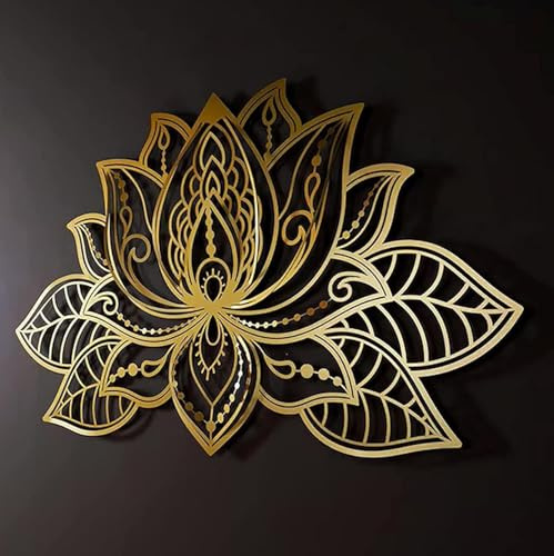 Generisch Große Wanddekoration, Metall-Lotusblumen-Wandkunst, Meditation, Yoga, Heimdekoration, für Wohnzimmer, Schlafzimmer, Büro und Yoga-Raum,50 * 32CM,Gold