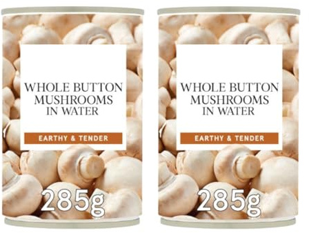 Whole Button Mushrooms in Water, 285g, Pack of 2, Premium Quality Preserved Mushrooms, Ready to Use