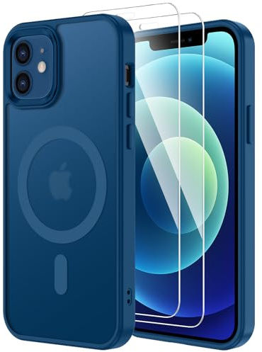 COPIKE Magnetisch für iPhone 12 und 12 Pro Hülle mit 2 Stück Schutzfolie, Handyhülle iPhone 12 und 12 Pro MagSafe Translucent Dünn Stoßfest Anti-Fingerabdruck Rückseite Case, Matt Blau