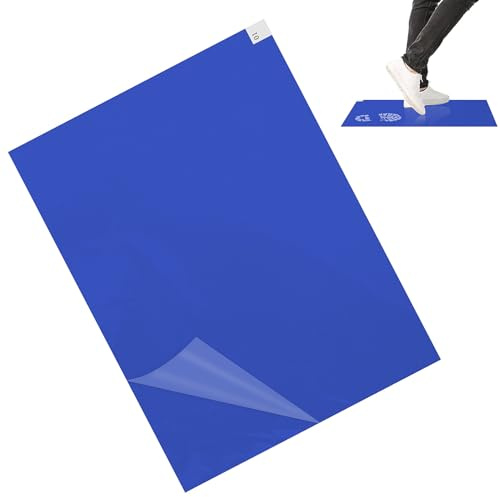Reinraum Klebematte 30 Blatt Selbstklebende Bodenmatte Blau für Eingänge | Wasserabweisendes PVC, Stark Haftend, Rückstandslos Abziehbar, für Schuhe und Wagenräder, 60x45cm, Einwegdesign