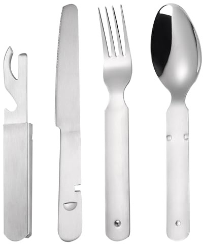 Bundeswehr Besteck, Mit Messer Gabel Löffel und Dosenöffner Edelstahl Camping Besteckset Outdoor Bundeswehr Edelstahl Tragbar Wanderbesteck Praktischem Reisebesteck Für Familienfeiern Dinner