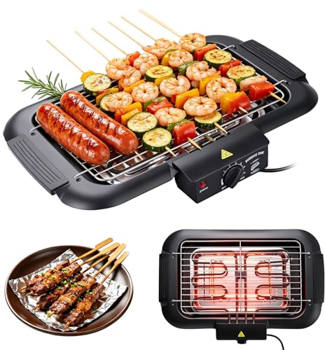 Victoam 2000W Electric BBQ Grill, 6-Level Temperature Control Max 350°C, Low Smoke Adjustable Height Indoor Outdoor Portable Grill for Backyard Party Camping & Family Gathering