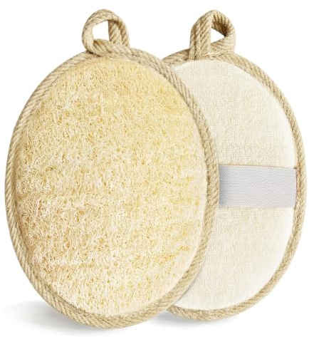 Flintronic 2 st kroppsexfolierande svamp, naturlig vegetabilisk fiber, loofah unisex badblomma, för att exfoliera hud ren lugnande hud