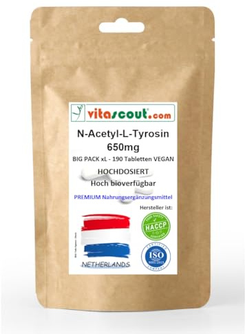 N-Acetyl L-Tyrosin 650mg NALT – 190 vegane Tabletten – Essentielle Aminosäure mit L-Leucin - verbesserte Bioverfügbarkeit – Ohne Gentechnik – Suchbegriff oft: Mentale Leistungsfähigkeit