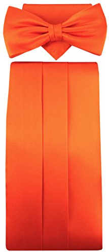 TigerTie Kummerbund + Einstecktuch + Fliege in orange - 100% reine Seide Schärpe Leibbinde