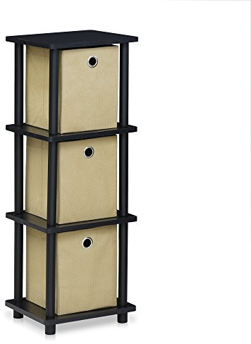 Furinno Turn-N-Tube 3 Tier Shelf with Bins, Blackwood/Black/Brown