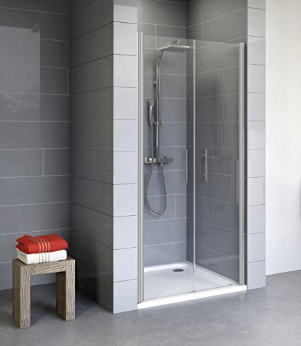 Schulte porte de douche battante 90 x 192 cm en niche, alu-argenté, 2 battants, verre de sécurité transparent anticalcaire, plage de réglage 87.0-90.6, largeur d'accès 76.4 cm