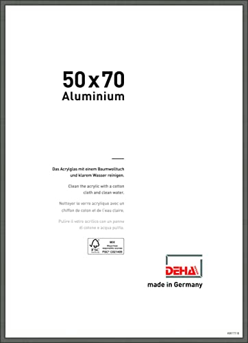 DEHA Design Bilderrahmen, 50 x 70 cm, Aluminium, Grau matt, Posterrahmen zum Aufhängen im Hoch- & Querformat, bruchsicheres Kunstglas, Boston