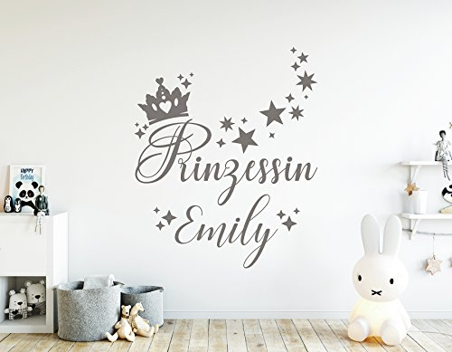 tjapalo® dg-pkm357 Wandtattoo Kinderzimmer mädchen Name Prinzessin Türaufkleber mit Namen (H50 x B38 cm)