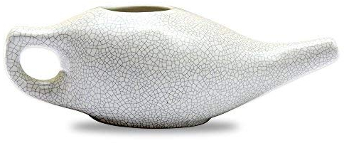 Healthgoodseu Neti Pot En Céramique Pour Nettoyage Nasal Craquelé Ivoire | Pot Neti En Céramique Avec 10 Sachets De Sel De Neti + Notice | Traitet Naturel Pour Sinus Et Congestion