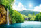 Forwall - Vlies Fototapete Wald Wasserfall Natur Bäume Landschaft See 368x254 cm - Fototapeten - Tapeten - für Wohnzimmer Schlafzimmer - Vliestapete Wandtapete Tapete 3D Effekt- inkl. Kleister