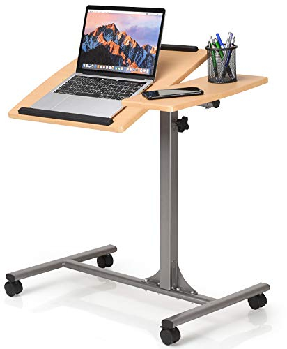RELAX4LIFE Laptoptisch mit Rollen, Notebooktisch Höhenverstellbar, Neigungsverstellbar, Rolltisch für Laptop, Betttisch mit Eisenständer, Sofatisch 64 x 45 x 71-93 cm (Natur)