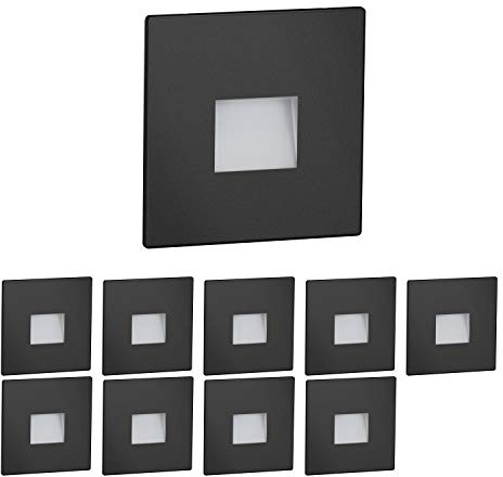 ledscom.de 10 Stück LED Treppenlicht/Wandeinbauleuchte FOW für innen und außen, Downlight, eckig, schwarz, 85 x 85mm, kaltweiß