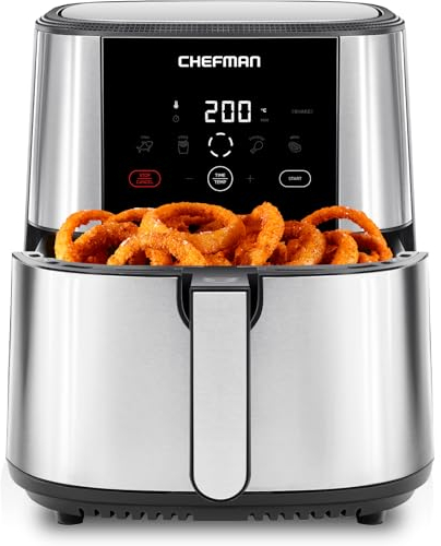 Chefman TurboFry Friggitrice ad aria 7,5L, controllo digitale one-touch, patatine, pollo, carne, pesce, parti antiaderenti lavabili, spegnimento automatico, acciaio inox