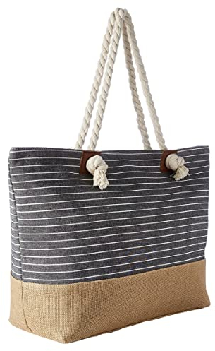 DonDon Grand sac de plage hydrofuge avec fermeture éclair Rayé noir