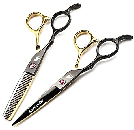 XJST Linkshänder-Friseur-Schere-Set, Edelstahl Gerade Schere & Verdünnung Schere, Japanischer Edelstahl 6,0 Zoll, Für Barber, Salon, Zuhause