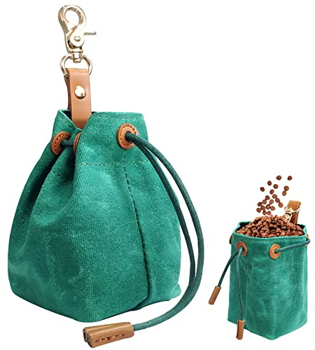 Leckerli-Beutel für Hunde,Futteraufbewahrung mit Clip Schnalle,Hundeleckerli-Tasche für freihändiges (Grün)