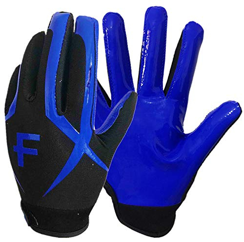 FINGER TEN American Football Receiver Handschuhe für Youth Jungen Mädchen, Torwarthandschuhe rutschfest Impact Palm Protection Outdoor Sport, Wasserdicht Gloves Fit Kinder Alter 5-14 (Blau, M)