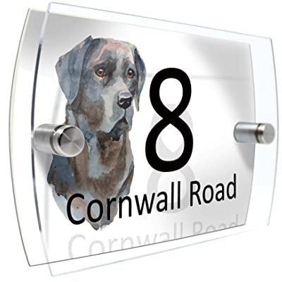 House Number Plaque Sign Door Road Plate for Dog Lovers Personalised Watercolour Print (D428 Labrador Retriever)