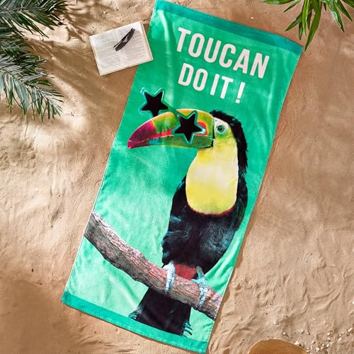 Catherine Lansfield Toucan Do It 76x160cm Cotton Beach Towel Green