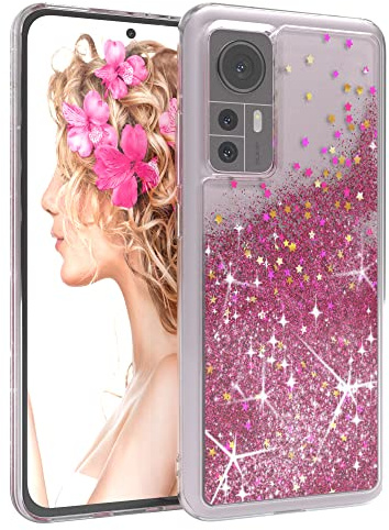 EAZY CASE Hülle kompatibel mit Xiaomi 12 / 12X Schutzhülle mit Flüssig-Glitzer, Handyhülle, Schutzhülle, Back Cover mit Glitter Flüssigkeit, TPU/Silikon, Transparent/Durchsichtig, Pink