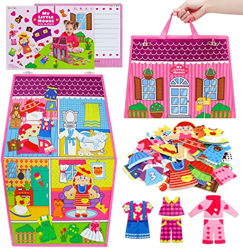 OKOOKO 35PCS Dress Up House Felt Board, Double-Sided Dress Up Girls Toy | Felt Story Board Set, Dress Up Teaching Girls Toy, Storytelling, Early Learning Toy, Interactive Play Kit for Toddlers Kids