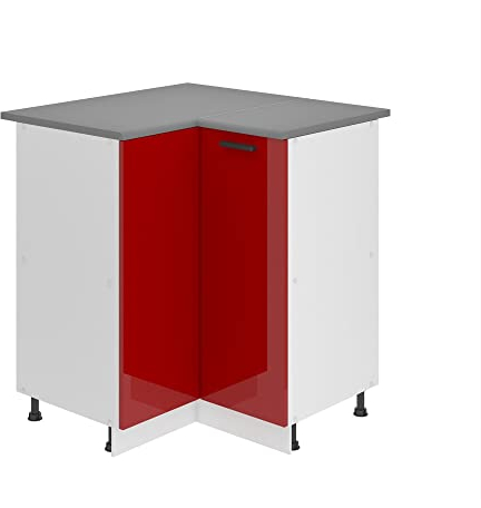 Belini Unterschrank Küche, Küchenunterschrank 90 cm Breite. SNP Küchenunterschrank mit Arbeitsplatte. Eckschrank Küche mit 1 Tür, Rot Hochglanz