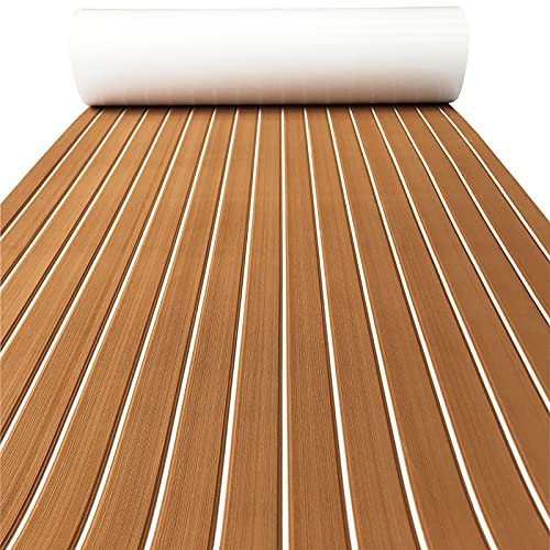 KXKZREN Boat Flooring EVA Foam Decking Sheet Faux Teak Marine Carpet Non-Slip Self-Adhesive Flooring Deck Mat for Boat Pontoon Motorboat RV Yacht Kayak Cooler Tops,240x112/90/41cm Available