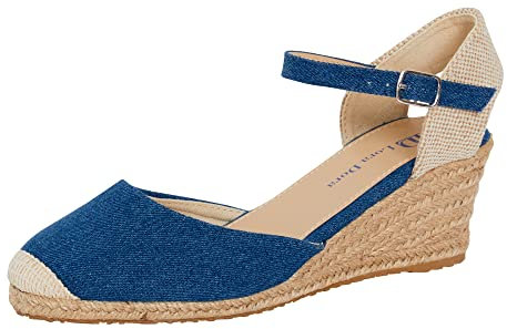 Lora Dora Womens Strappy Peeptoe Hessian Wedge Sandals Ladies Summer Shoes Denim Blue UK 5