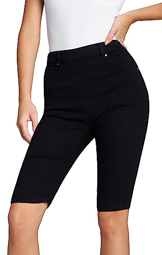 CityComfort Shorts for Women Denim Knee Length Skinny Jeggings Stretchy High Waist Teenagers Summer Holiday Casual (Black, 16)