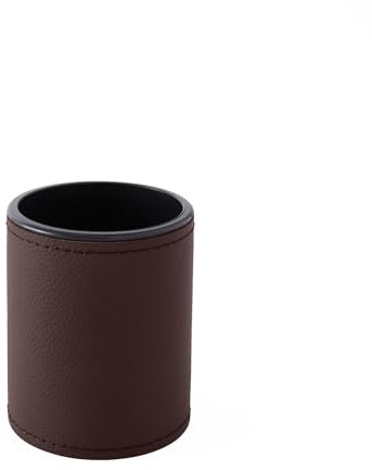 eglooh - Zefiro - Pot à Crayon pour Bureau du Design Ronde en Cuir Véritable Marron Brun cm 7,8 x 7,8 H.9,5 - Coutures Artisanales et Structure Résistent - Made in Italy